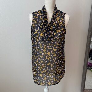 CAbi Navy and Yellow Patterned Blouse
